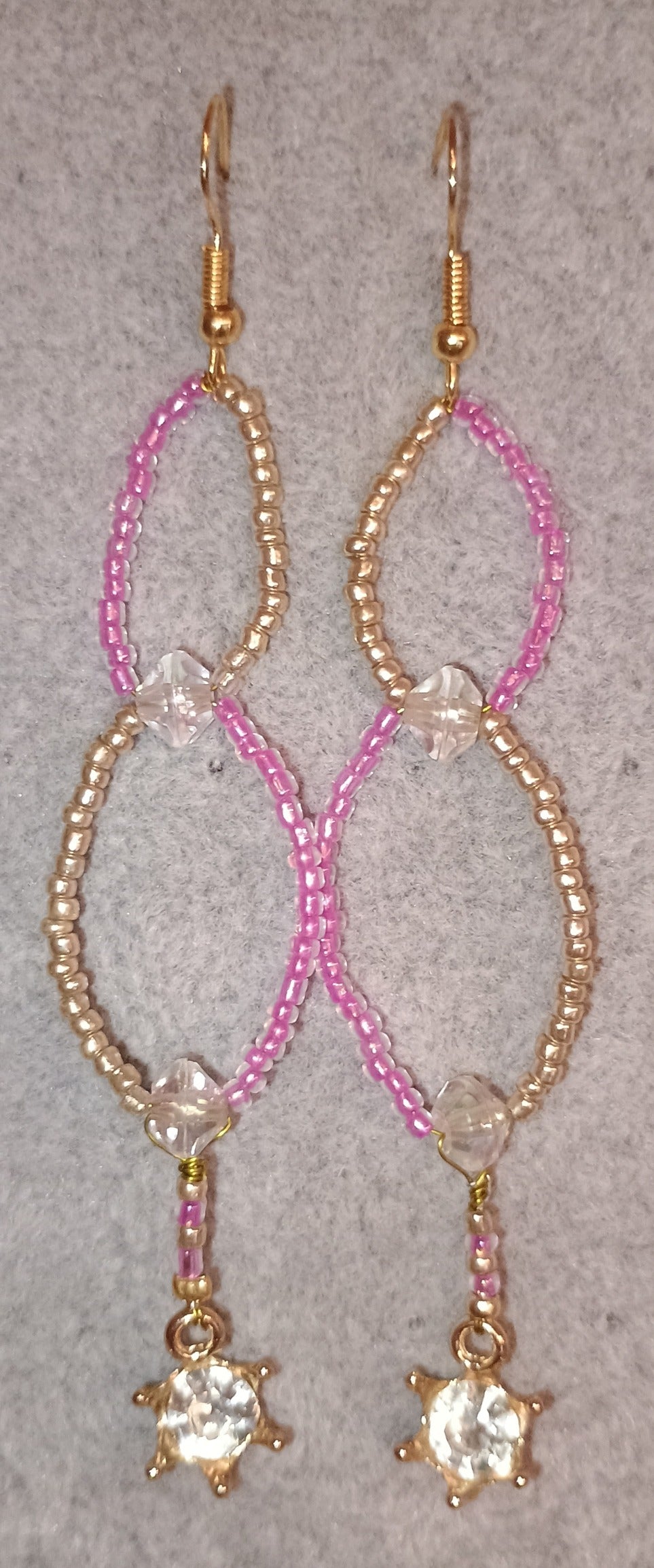 Ohrhänger Perlen gold/pink Krone