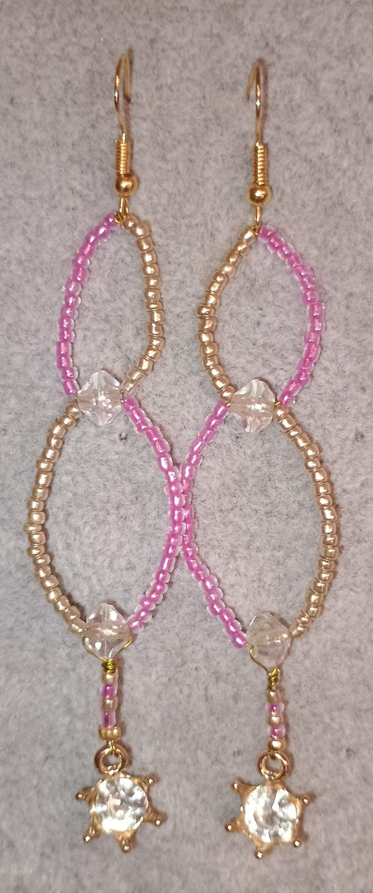 Ohrhänger Perlen gold/pink Krone