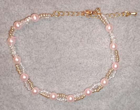 Perlenarmband gold/weiss/rosa